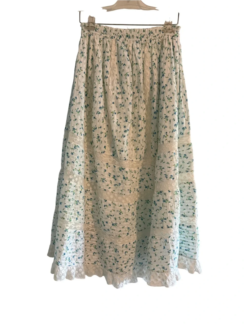 LoveShackFancy Floral Lace A-Line Skirt Blue White Cottagecore Medium $400